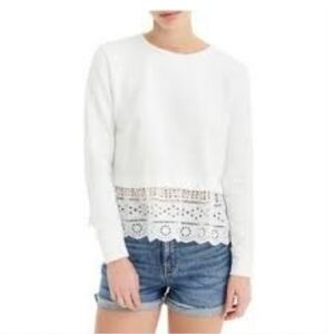 J. Crew White Embellished Boxy Long Sleeve Blouse